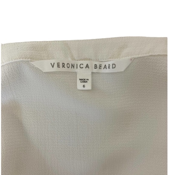 Veronica Beard Off-White Ruffle Shoulder Button-Front V-Neck Blouse Size 6 - Picture 7 of 14